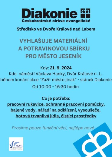 Potravinová a materiální sbírka pro město Jeseník