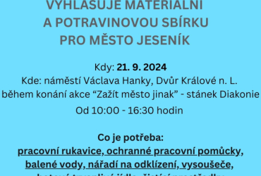 Potravinová a materiální sbírka pro město Jeseník