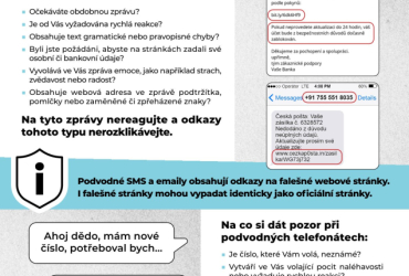 Varování před podvodnými SMS, e-maily a telefonáty.